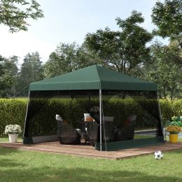 Outsunny 10' x 10' Foldable Pop Up Canopy Tent,  with Carrying Bag, Mesh Sidewalls and 3-Level Adjustable Height for Outdoor, Garden