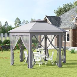 Outsunny 13'x11' Pop Up Gazebo, Double Roof Canopy Tent with Mesh Sidewalls, Height Adjustable and Carrying Bag, Event Tent for Patio Backyard, Grey