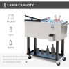 Outsunny 80 QT Rolling Cooling Bins Ice Chest on Wheels Outdoor Stand Up Drink Cooler Cart for Party, Stainless Steel