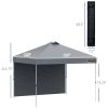 Outsunny 10' Pop Up Canopy Party Tent with 1 Sidewall, Rolling Carry Bag on Wheels, Adjustable Height, Folding Outdoor Shelter, Grey