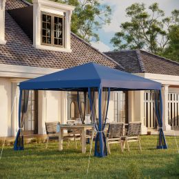 Outdoor 10' x 10' Canopy Tent Outdoor Pop-Up Canopy with Sidewalls, Instant Setup, 4 Mesh Walls for Party, Events, Backyard, Lawn, Blue