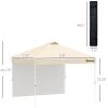 Outsunny 10' Pop Up Canopy Party Tent with 1 Sidewall, Rolling Carry Bag on Wheels, Adjustable Height, Folding Outdoor Shelter, Beige