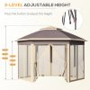 Outsunny 13'x11' Pop Up Gazebo, Double Roof Canopy Tent with Zippered Mesh Sidewalls, Height Adjustable and Carrying Bag