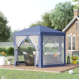 Outsunny 13ft x 13ft Outdoor Party Tent Hexagon Sun Shelter Canopy with Protective Mesh Screen Walls & Proper Sun Protection, Blue