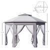 Outsunny 13'x11' Pop Up Gazebo, Double Roof Canopy Tent with Mesh Sidewalls, Height Adjustable and Carrying Bag, Event Tent for Patio Backyard, Grey