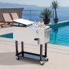 Outsunny 80 QT Rolling Cooling Bins Ice Chest on Wheels Outdoor Stand Up Drink Cooler Cart for Party, Stainless Steel