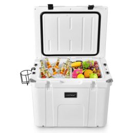 55 Quart Cooler Portable Ice Chest with Cutting Board Basket for Camping - Color: White