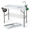 Portable Camping Fish Cleaning Table with Grid Rack and Faucet - Color: Black & White