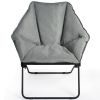 Oversized Foldable Leisure Camping Chair with Sturdy Iron Frame - Color: Gray