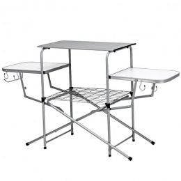 Foldable Outdoor BBQ Table Grilling Stand - Color: Silver