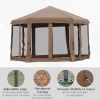 Outsunny 13' x 13' Heavy Duty Pop Up Canopy with Hexagonal Shape, 6 Mesh Sidewall Netting, 3-Level Adjustable Height and Strong Steel Frame, Brown