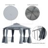 Outsunny 13' x 13' Party Tent, 2 Tier Hexagon Patio Canopy, Curtains, Double Vented Roof Gazebo, UV and Water Protection, Large Floor Space, Grey