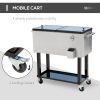 Outsunny 80 QT Rolling Cooling Bins Ice Chest on Wheels Outdoor Stand Up Drink Cooler Cart for Party, Stainless Steel