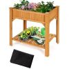 8 Grids Wood Elevated Garden Planter Box Kit with Liner and Shelf