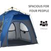 Outsunny Camping Tents 4 Person Pop Up Tent Quick Setup Automatic Hydraulic Family Travel Tent w/ Windows, Doors Carry Bag Included