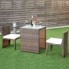 3 Pieces Cushioned Outdoor Wicker Patio Set with No Assembly Needed