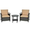 3 Pieces Patio Rattan Furniture Set Cushioned Sofa Storage Table with Shelf Garden