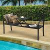 Patio Garden Bench Steel Frame with Adjustable Center Table