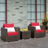 3 Pcs Patio Conversation Rattan Furniture Set with Cushion-Beige