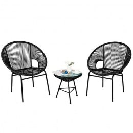 3PCS Patio Acapulco Furniture Bistro Set with GlassTable-Black