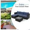 5 Pieces Patio Rattan Sectional Furniture Set with Cushions and Coffee Table -Navy