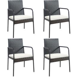 4 Pieces Patio Wicker Rattan Dining Set with Comfy Cushions