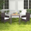 3 Pieces Patio Wicker Furniture Set wih Acacia Wood Table Top and Chair Cushiones