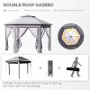 Outsunny 13'x11' Pop Up Gazebo, Double Roof Canopy Tent with Mesh Sidewalls, Height Adjustable and Carrying Bag, Event Tent for Patio Backyard, Grey