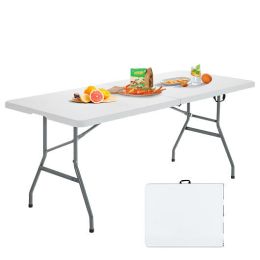 Portable Folding Camping Table with Carrying Handle for Picnic-White - Color: White