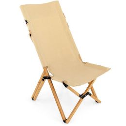 Bamboo Folding Camping Chair with 2-Level Adjustable Backrest-Natural - Color: Natural