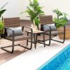 3 Pieces Patio Rattan Conversation Set with Lumbar Pillows