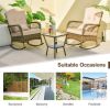 3 Pieces Outdoor Hand-Woven PE Rattan Conversation Set with Tempered Glass Side Table-Beige