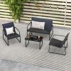 4 Pieces Outdoor Conversation Set with Tempered Glass Coffee Table-Black