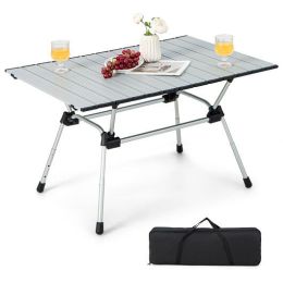 Folding Heavy-Duty Aluminum Camping Table with Carrying Bag-Silver - Color: Silver