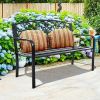 50 Inch Patio Park Steel Frame Cast Iron Backrest Bench Porch Chair