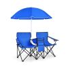 Portable Folding Picnic Double Chair with Umbrella-Blue - Color: Blue