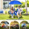 Portable Folding Picnic Double Chair with Umbrella-Blue - Color: Blue