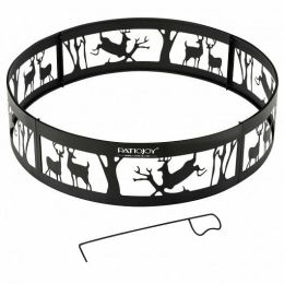 36 Inch Metal Fire Pit Ring Deer with Extra Poker Bonfire Liner for Campfire