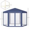 Outsunny 13ft x 13ft Outdoor Party Tent Hexagon Sun Shelter Canopy with Protective Mesh Screen Walls & Proper Sun Protection, Blue