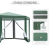 Outsunny 13ft x 13ft Outdoor Party Tent Hexagon Sun Shelter Canopy with Protective Mesh Screen Walls & Proper Sun Protection, Green