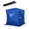 Outsunny 4 Person Ice Fishing Tent, Waterproof Oxford Fabric Portable Pop-up Ice Tent with 2 Doors for Outdoor Fishing, Blue