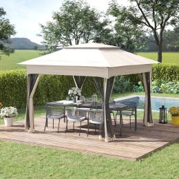 Outsunny 11' x 11' Pop Up Gazebo with Removable Zipper Netting, 2-Tier Soft Top and Storage Bag for Patio, Beige