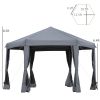 Outsunny 13' x 13' Heavy Duty Pop Up Canopy with Hexagonal Shape, 6 Mesh Sidewall Netting, 3-Level Adjustable Height and Strong Steel Frame, Grey