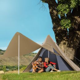 Outsunny Teepee Tent, Easy Set-Up Camping Tent with Porch Area, Floor and Carry Bag, for 2-3 Person Outdoor Backpacking Camping Hiking, Coffee