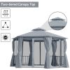 Outsunny 13' x 13' Party Tent, 2 Tier Hexagon Patio Canopy, Curtains, Double Vented Roof Gazebo, UV and Water Protection, Large Floor Space, Grey