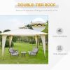 Outsunny 12' x 12' Outdoor Canopy Tent Party Gazebo with Double-Tier Roof, Steel Frame, Included Ground Stakes, Beige