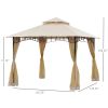 Outsunny 10'x10' Outdoor Patio Gazebo Canopy Metal Canopy Tent with 2-Tier Roof and Mesh Netting for Backyard, Beige