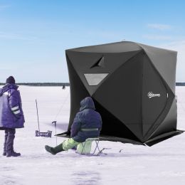 Outsunny 4 Person Ice Fishing Shelter, Waterproof Oxford Fabric Portable Pop-up Ice Tent with 2 Doors for Outdoor Fishing, Black