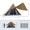 Outsunny Teepee Tent, Easy Set-Up Camping Tent with Porch Area, Floor and Carry Bag, for 2-3 Person Outdoor Backpacking Camping Hiking, Coffee