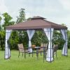 Outsunny 10'x10' Outdoor Gazebo, Double Tiered Canopy Tent with Mosquito Netting and Steel Frame for Patio, Backyards and Parties, Coffee